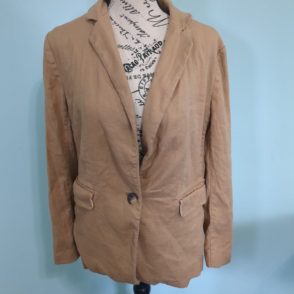 Maeve Brown one button linen blazer brown blazer extra small
